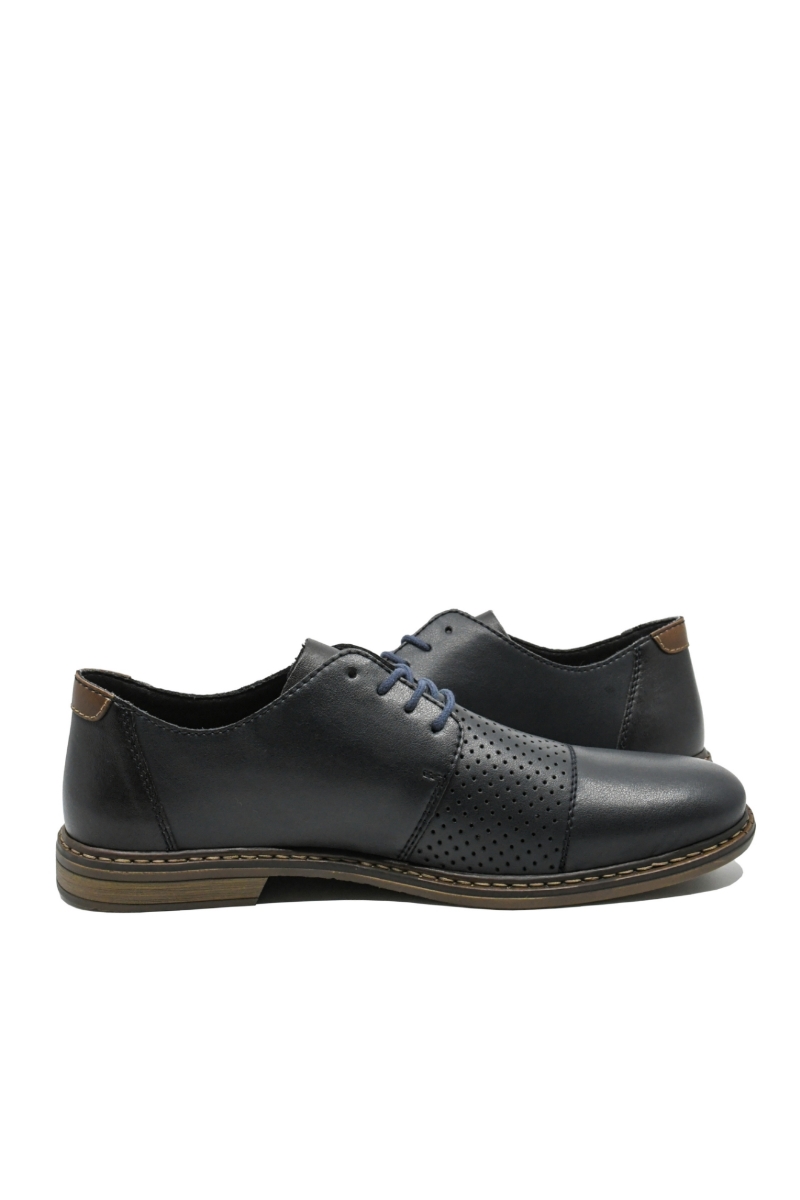 Imagine Pantofi office bleumarin din piele naturală cu perforații RIK13431-14