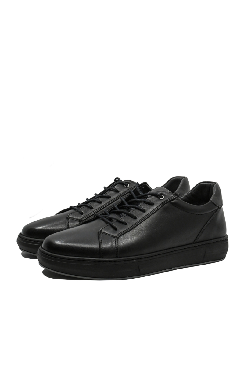 Imagine Pantofi sport bărbați, negri, cu șiret, din piele naturală GOR065