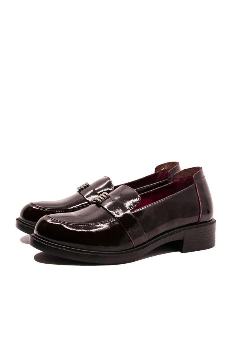 Imagine Pantofi loafer damă grena wine din lac FNX90207-70