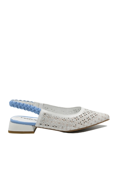 Imagine Pantofi damă decupați alb cu bleu, din piele naturală FLG2449