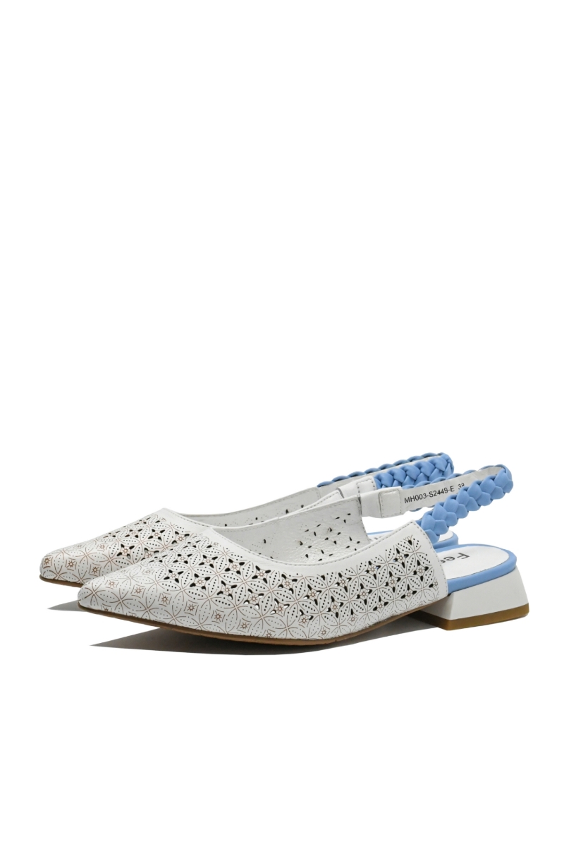Imagine Pantofi damă decupați alb cu bleu, din piele naturală FLG2449