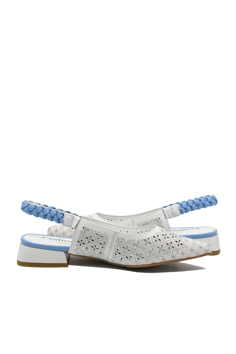 Imagine Pantofi damă decupați alb cu bleu, din piele naturală FLG2449
