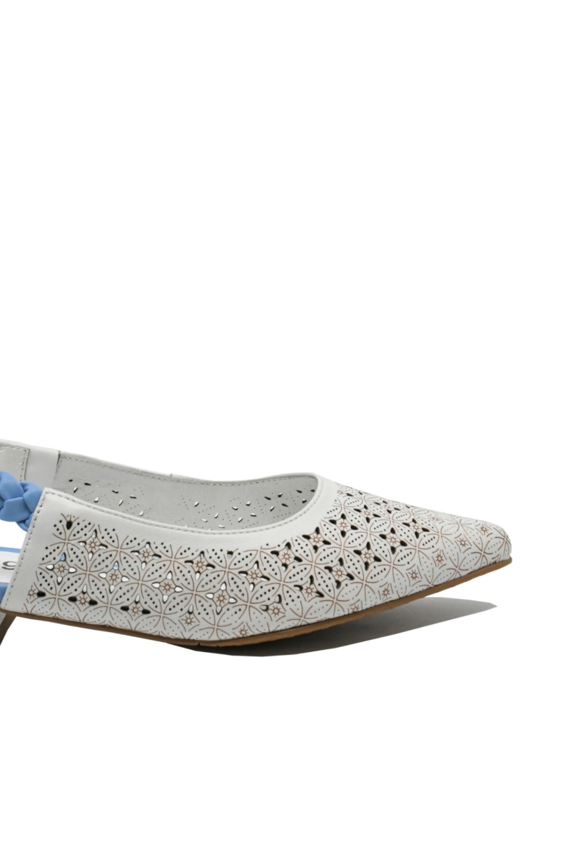 Imagine Pantofi damă decupați alb cu bleu, din piele naturală FLG2449