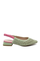 Imagine Pantofi damă decupați verde cu roz, din piele naturală FLG2449