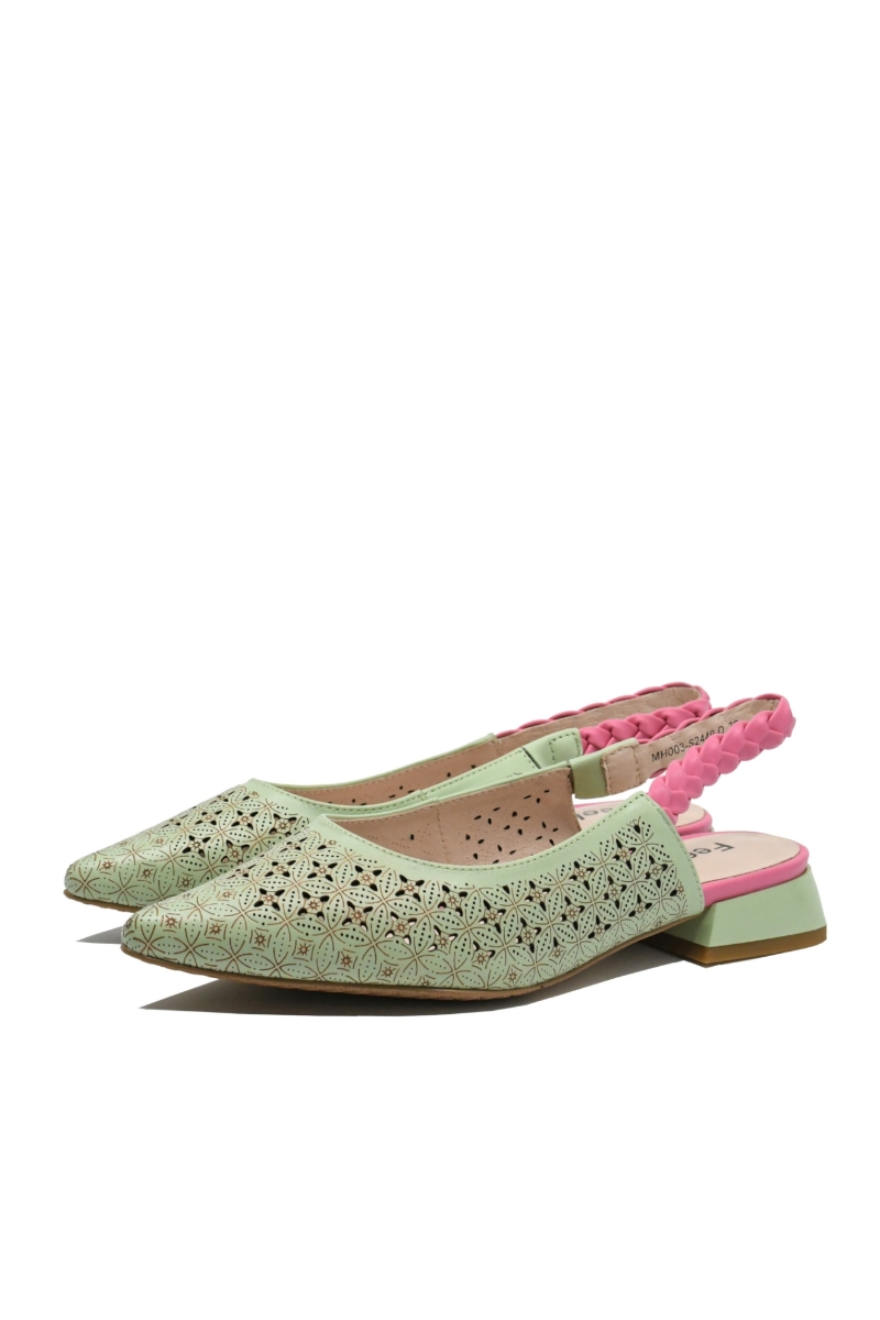 Imagine Pantofi damă decupați verde cu roz, din piele naturală FLG2449