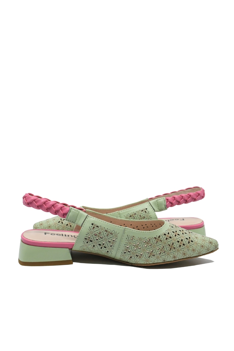 Imagine Pantofi damă decupați verde cu roz, din piele naturală FLG2449