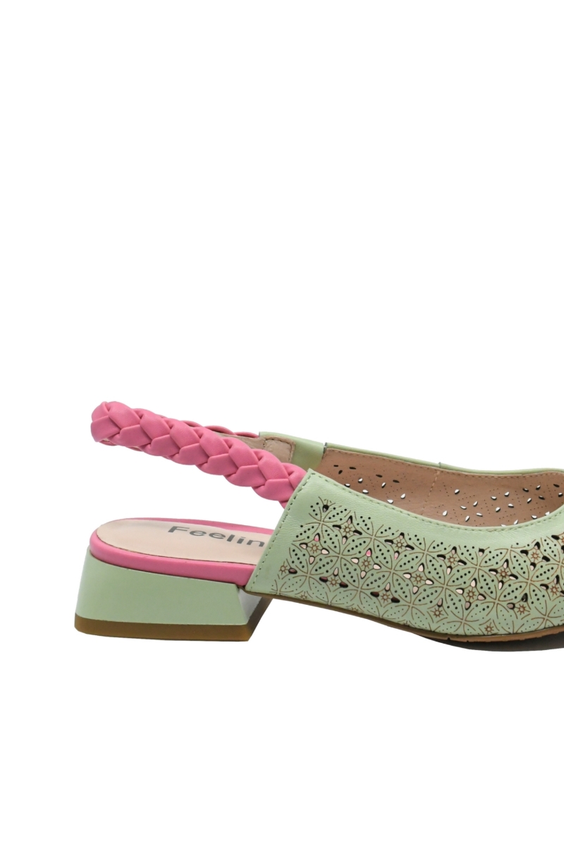 Imagine Pantofi damă decupați verde cu roz, din piele naturală FLG2449