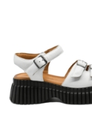 Imagine Sandale damă platformă albe, cu catarame, din piele naturală MIR10693