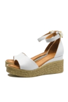 Imagine Sandale damă cu talpa wedge, albe, din piele naturală MIR1809