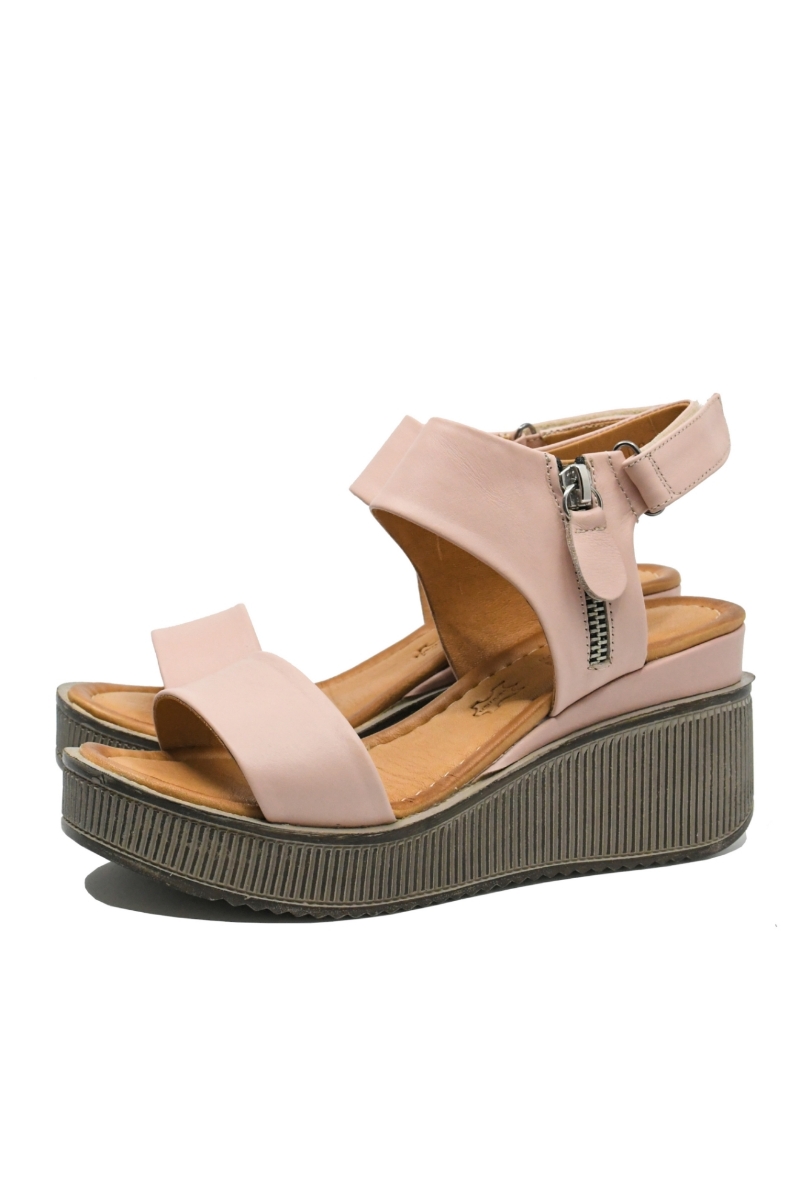 Imagine Sandale damă cu talpa wedge, roz, din piele naturală MIR1799