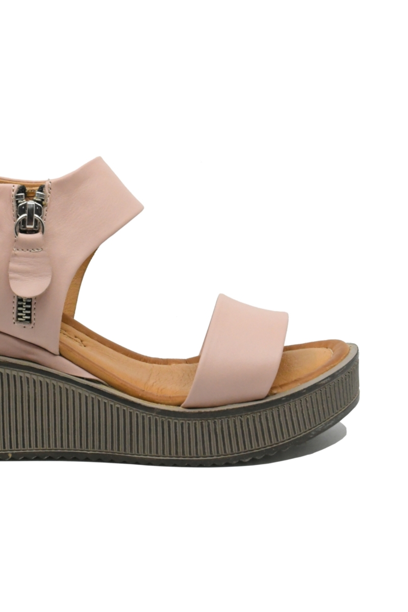 Imagine Sandale damă cu talpa wedge, roz, din piele naturală MIR1799