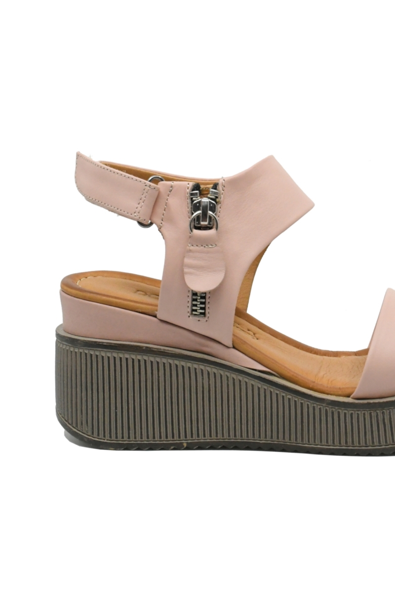 Imagine Sandale damă cu talpa wedge, roz, din piele naturală MIR1799