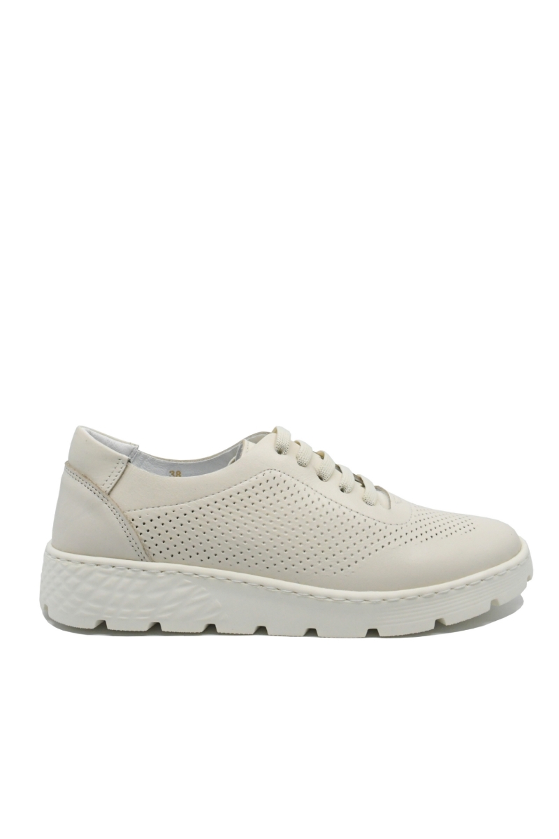 Imagine Pantofi damă casual bej din piele naturală cu aspect perforat CASP25210