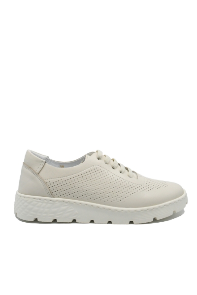 Imagine Pantofi damă casual bej din piele naturală cu aspect perforat CASP25210