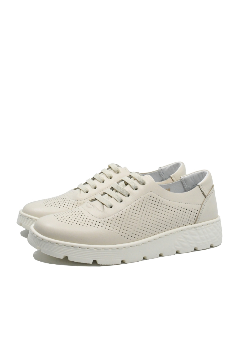 Imagine Pantofi damă casual bej din piele naturală cu aspect perforat CASP25210