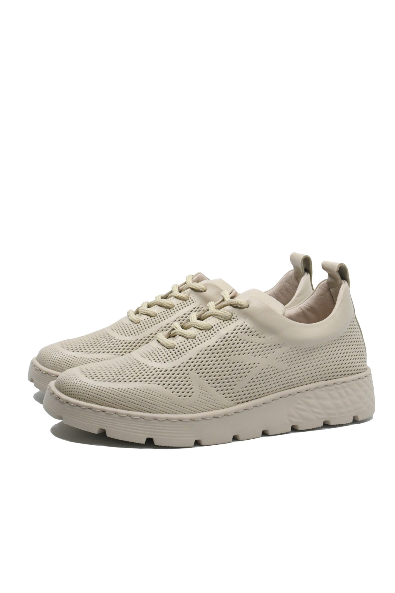Imagine Pantofi damă casual bej din piele naturală cu aspect de plasă CASP25219