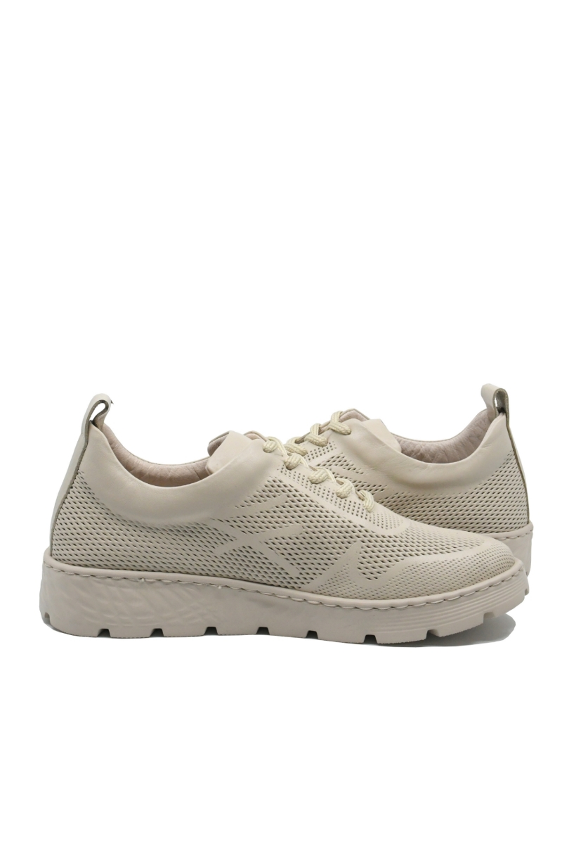 Imagine Pantofi damă casual bej din piele naturală cu aspect de plasă CASP25219