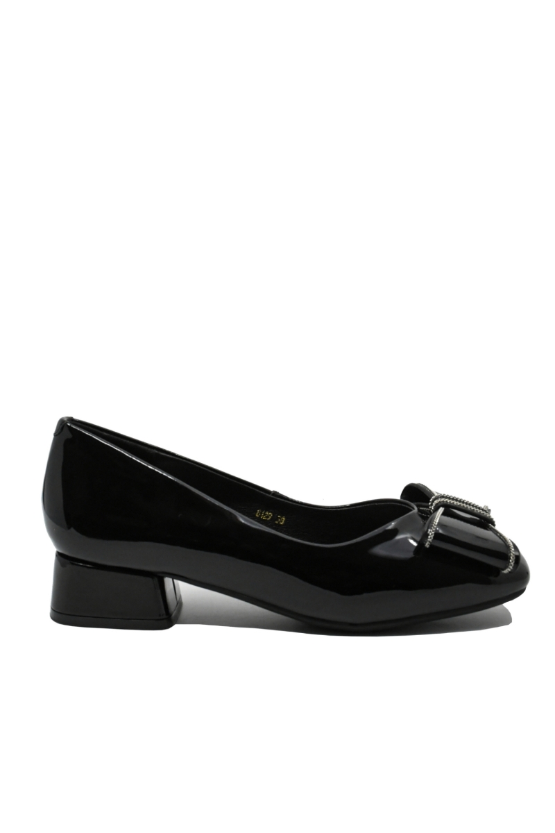 Imagine Pantofi damă black din lac, cu aplicație fundiță FNX8129