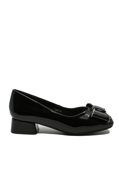 Imagine Pantofi damă black din lac, cu aplicație fundiță FNX8129