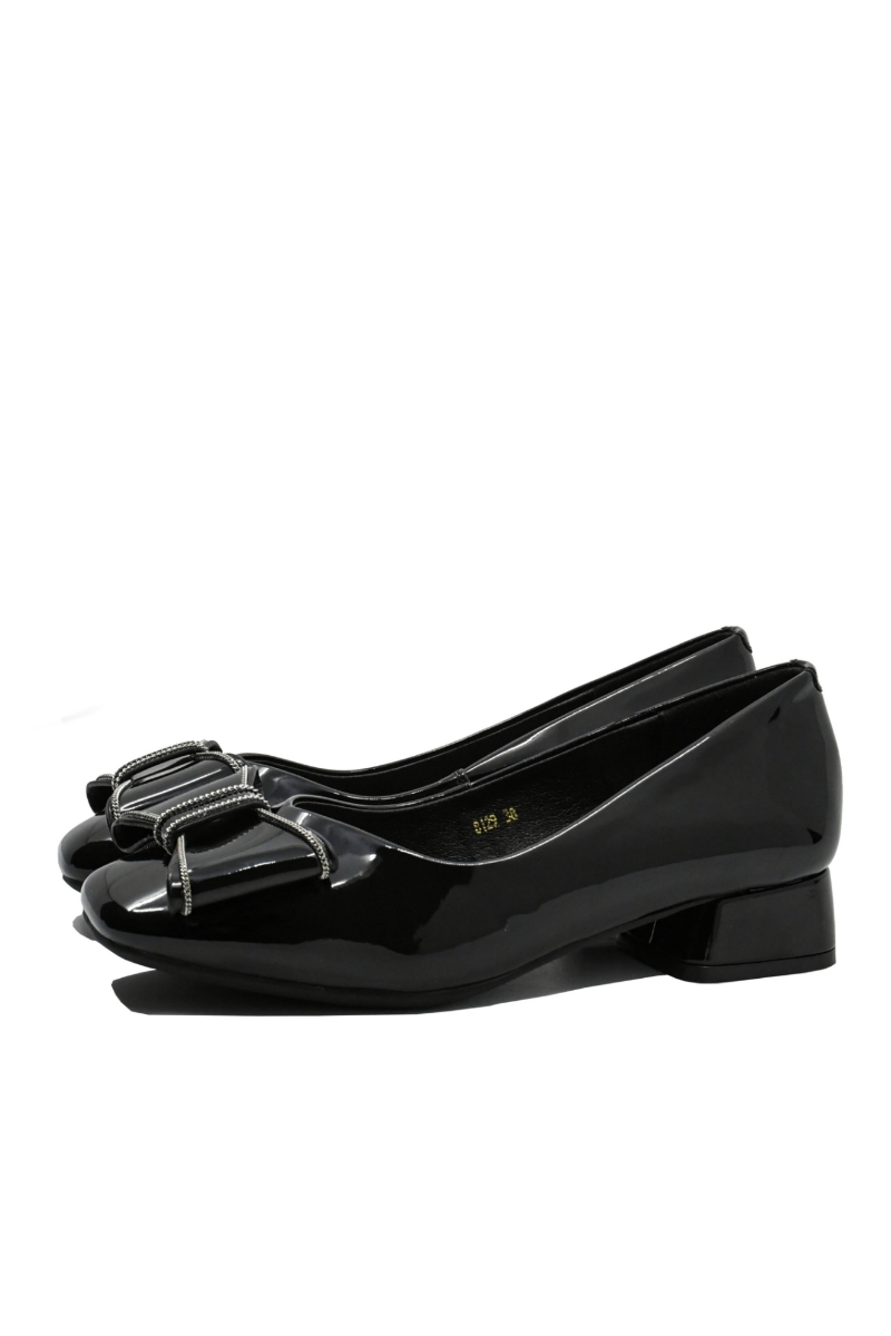 Imagine Pantofi damă black din lac, cu aplicație fundiță FNX8129