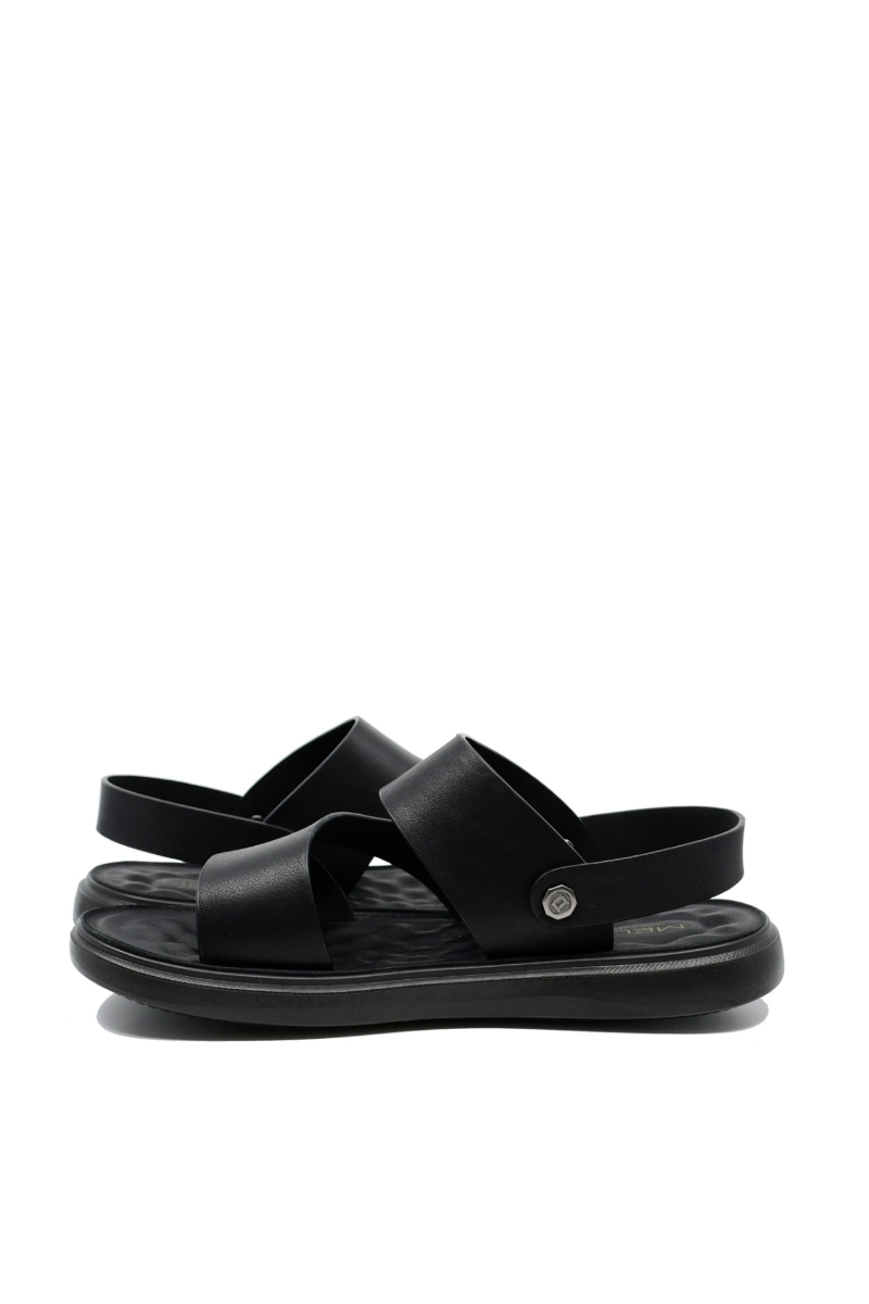 Imagine Sandale bărbați cu baretă la spate, negre, din piele naturală FNX56292