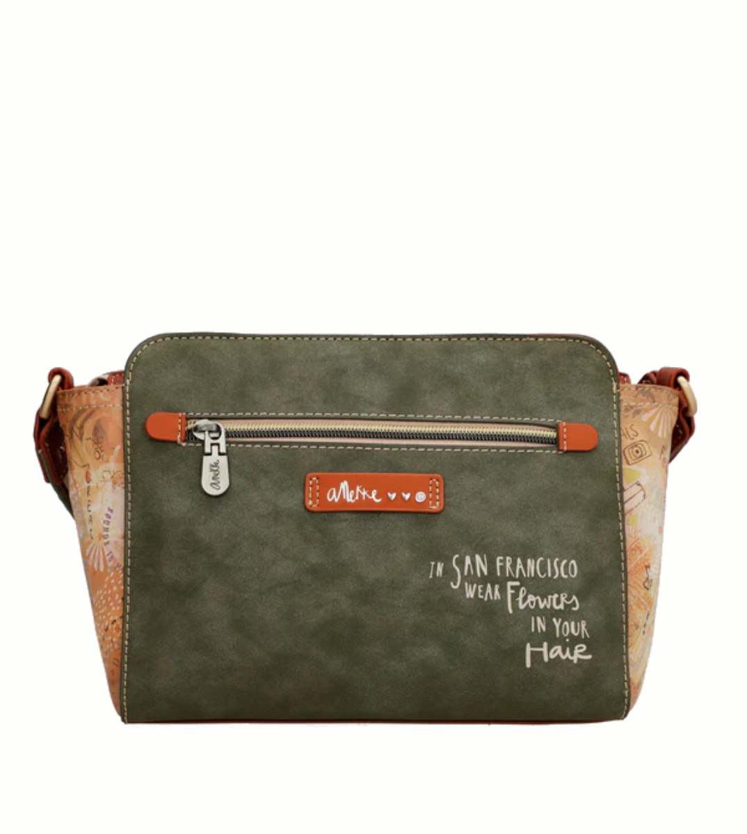 Imagine Poșetă rectangulară camel, tip crossbody, colecția Peace & Love 38803-070