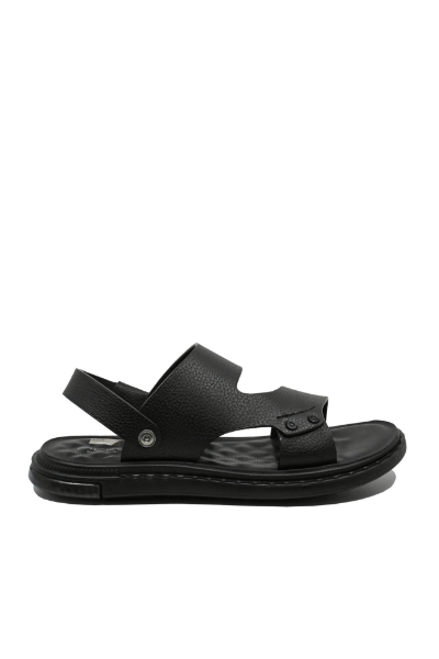Imagine Sandale bărbați anatomice negre, din piele naturală cu granulații fine FNXJ22