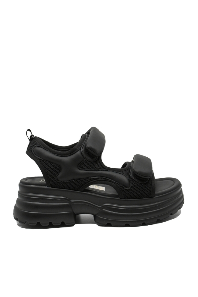 Imagine Sandale damă platformă negre din piele și textil FNX1036230