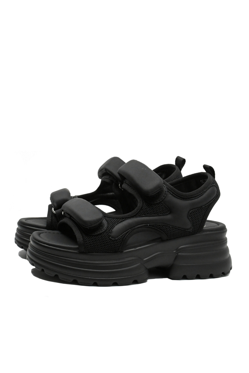 Imagine Sandale damă platformă negre din piele și textil FNX1036230