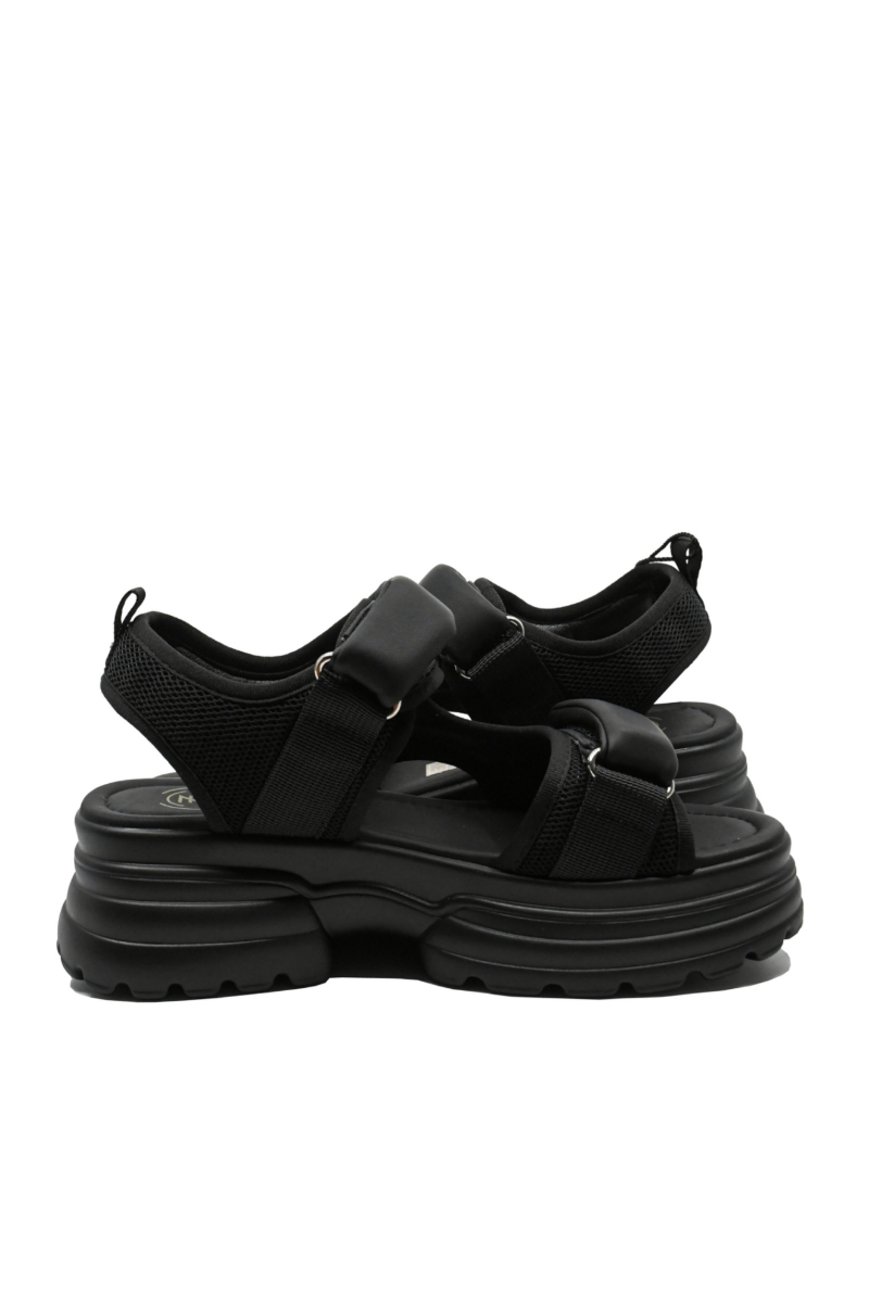 Imagine Sandale damă platformă negre din piele și textil FNX1036230