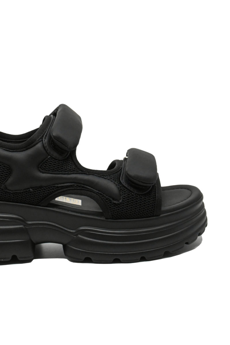Imagine Sandale damă platformă negre din piele și textil FNX1036230