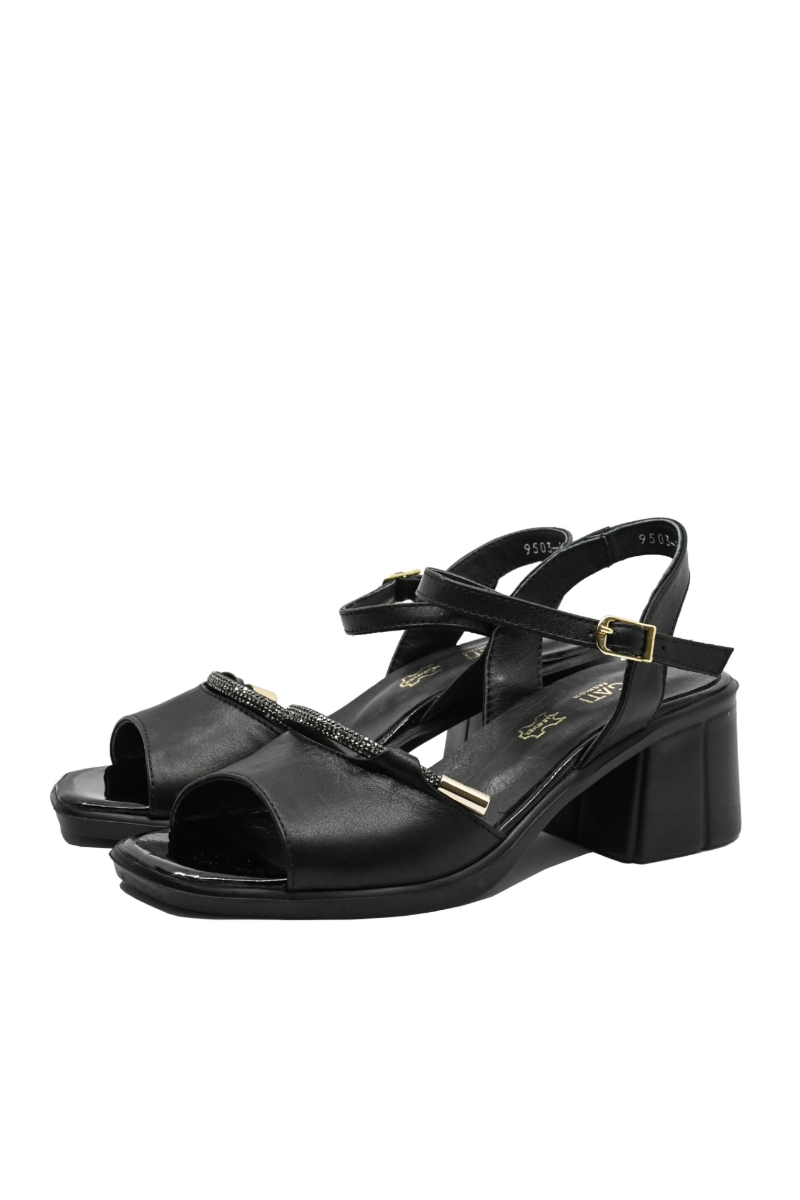 Imagine Sandale cu toc bloc negre, din piele naturală MIR9503
