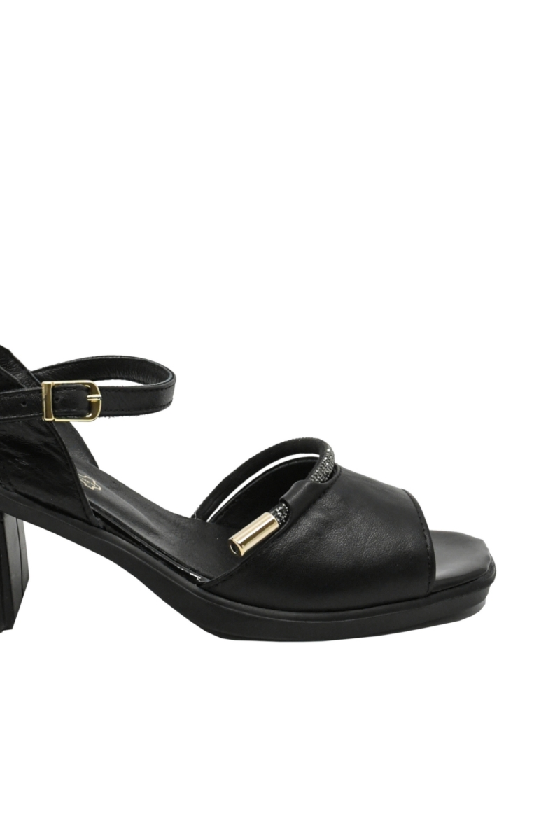 Imagine Sandale cu toc bloc negre, din piele naturală MIR9503
