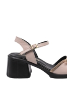 Imagine Sandale cu toc bloc roz pudră, din piele naturală MIR9502