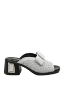 Imagine Saboți albi din piele naturală cu fundiță și model floral MIR9506