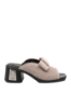 Imagine Saboți roz pudră din piele naturală cu fundiță și model floral MIR9506