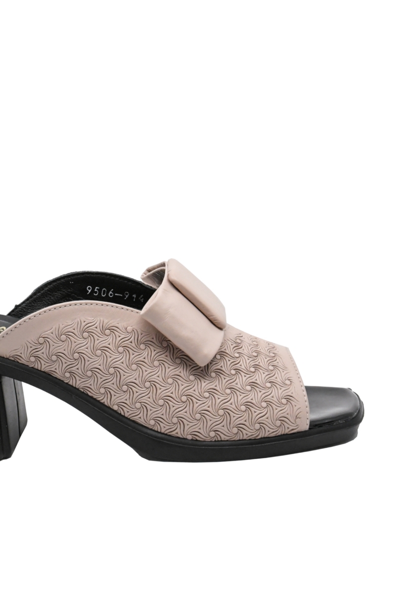 Imagine Saboți roz pudră din piele naturală cu fundiță și model floral MIR9506