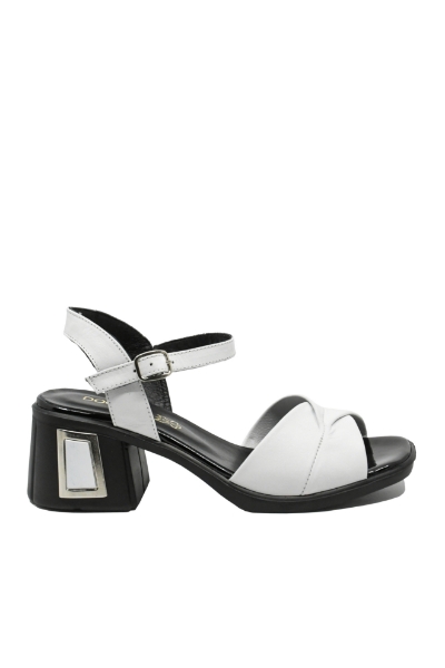 Imagine Sandale cu toc bloc albe, din piele naturală MIR9504