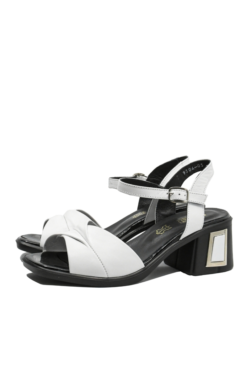 Imagine Sandale cu toc bloc albe, din piele naturală MIR9504