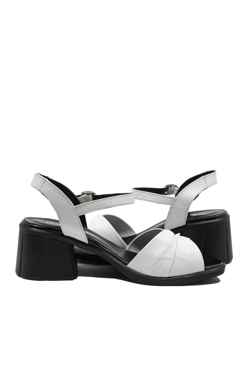 Imagine Sandale cu toc bloc albe, din piele naturală MIR9504