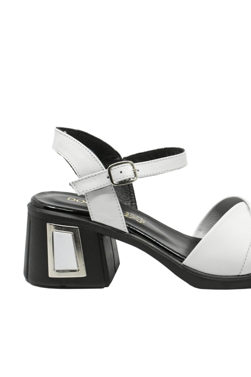 Imagine Sandale cu toc bloc albe, din piele naturală MIR9504