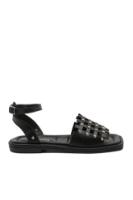 Imagine Sandale plate cu baretă la gleznă, negre din piele naturală MIR357
