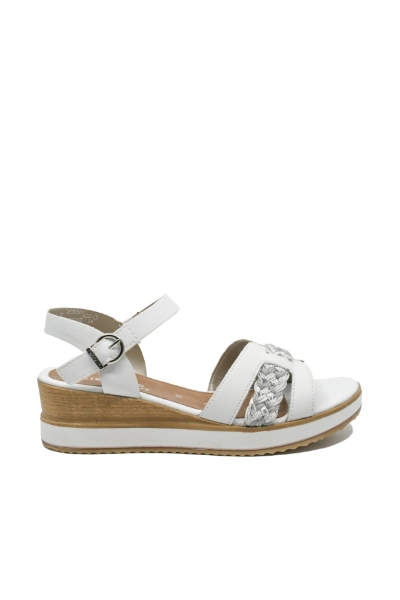Imagine Sandale wedge albe, din piele naturală, cu detaliu împletit REMD6461-80