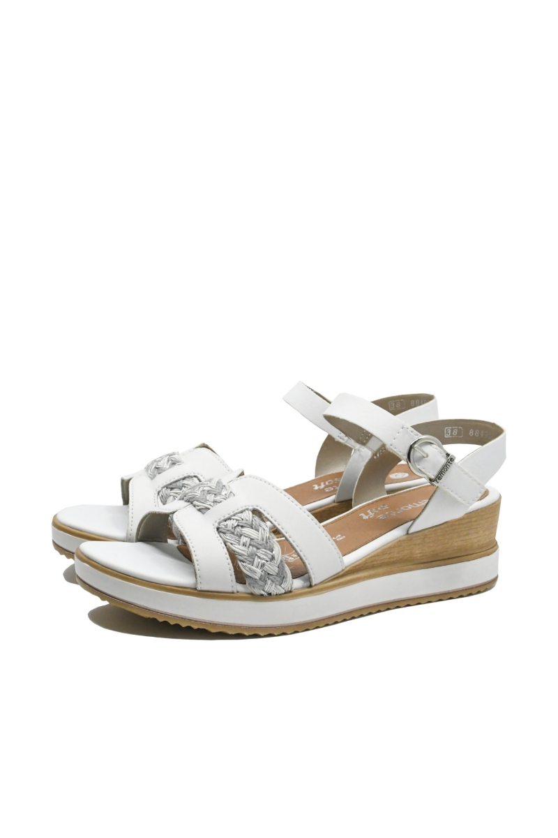Imagine Sandale wedge albe, din piele naturală, cu detaliu împletit REMD6461-80