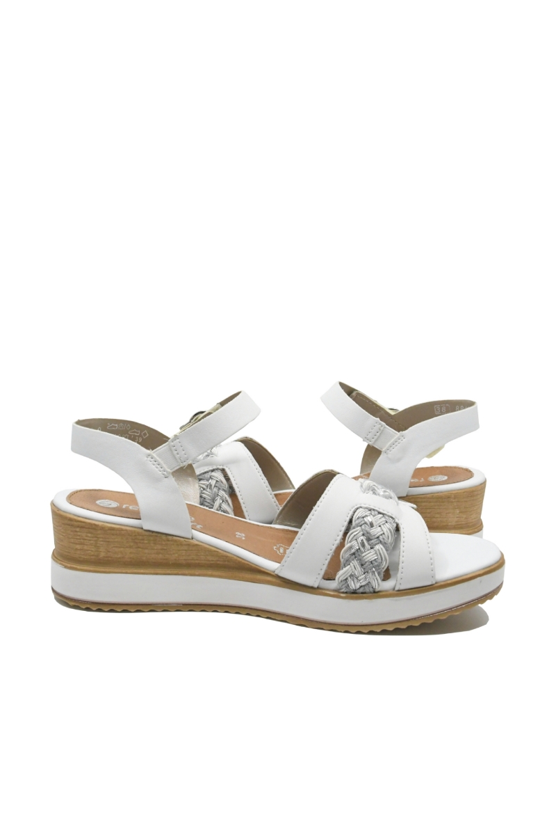 Imagine Sandale wedge albe, din piele naturală, cu detaliu împletit REMD6461-80