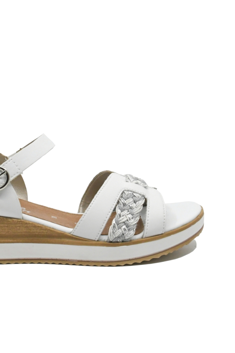 Imagine Sandale wedge albe, din piele naturală, cu detaliu împletit REMD6461-80