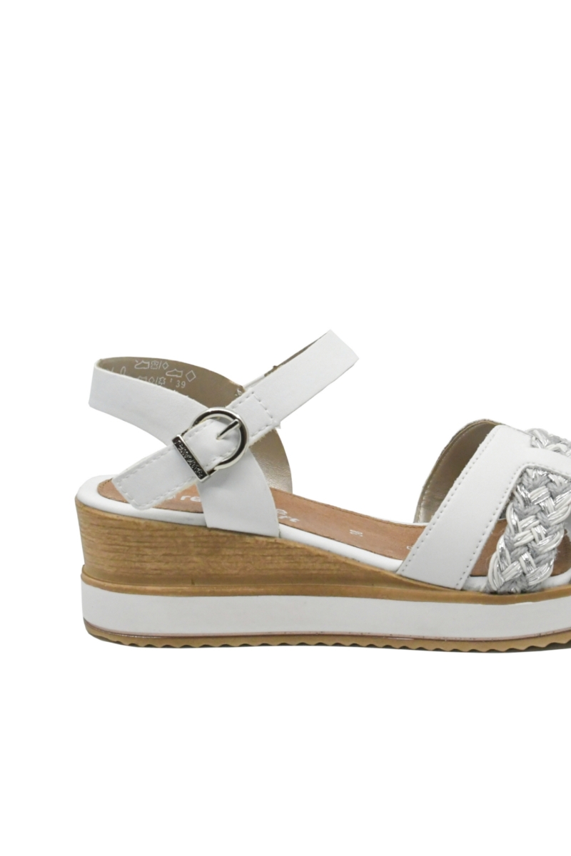 Imagine Sandale wedge albe, din piele naturală, cu detaliu împletit REMD6461-80