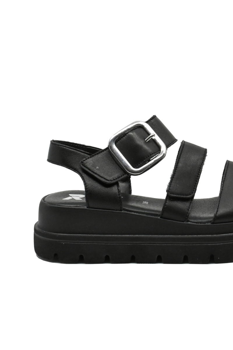 Imagine Sandale damă cu barete reglabile, negre, din piele naturală RIKW1650-00