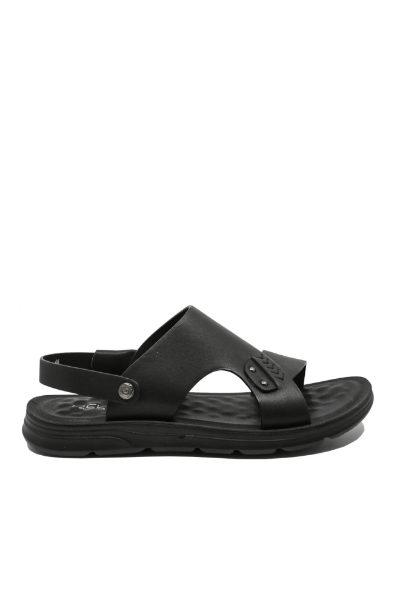 Imagine Sandale comode bărbați cu capse și barete, negre din piele naturală FNX5735