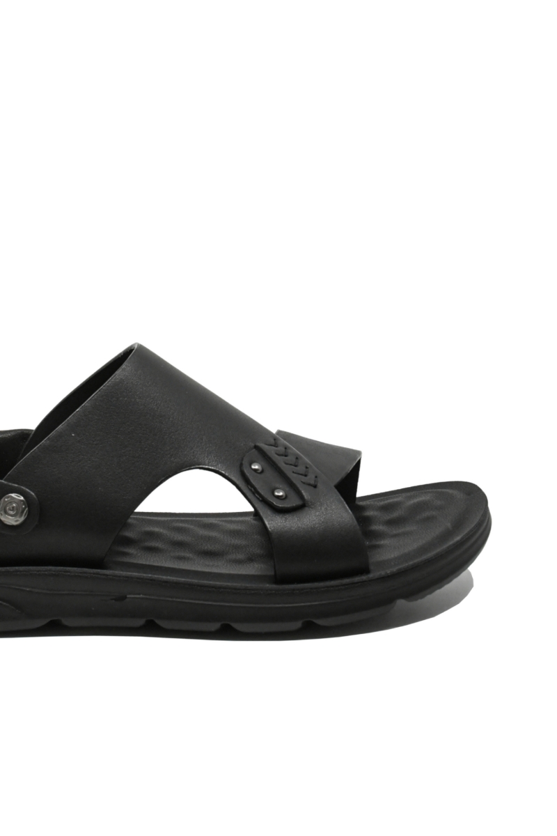Imagine Sandale comode bărbați cu capse și barete, negre din piele naturală FNX5735
